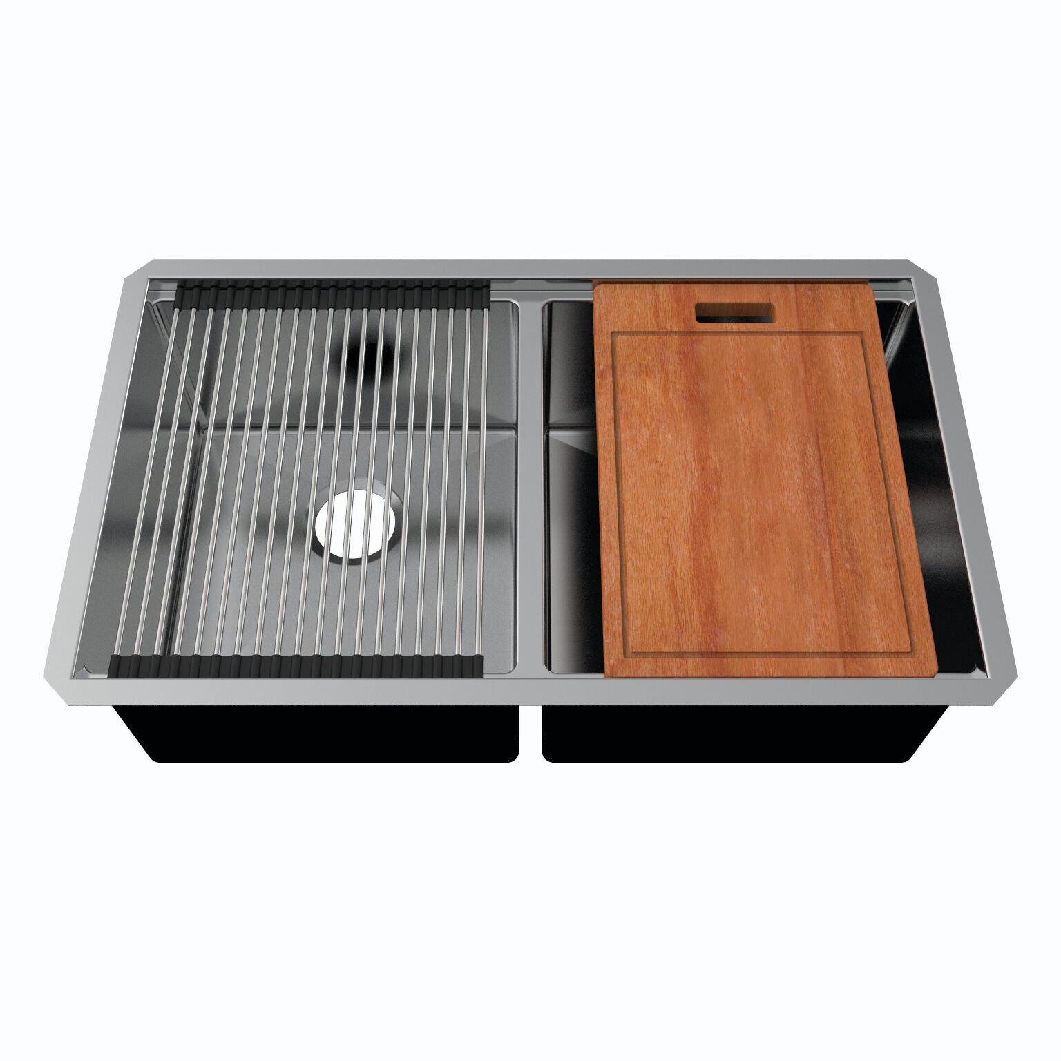 Tarja de dos tinas bajocubierta l&iacute;nea Turin Pro en acero inoxidable,,hi-res image number null