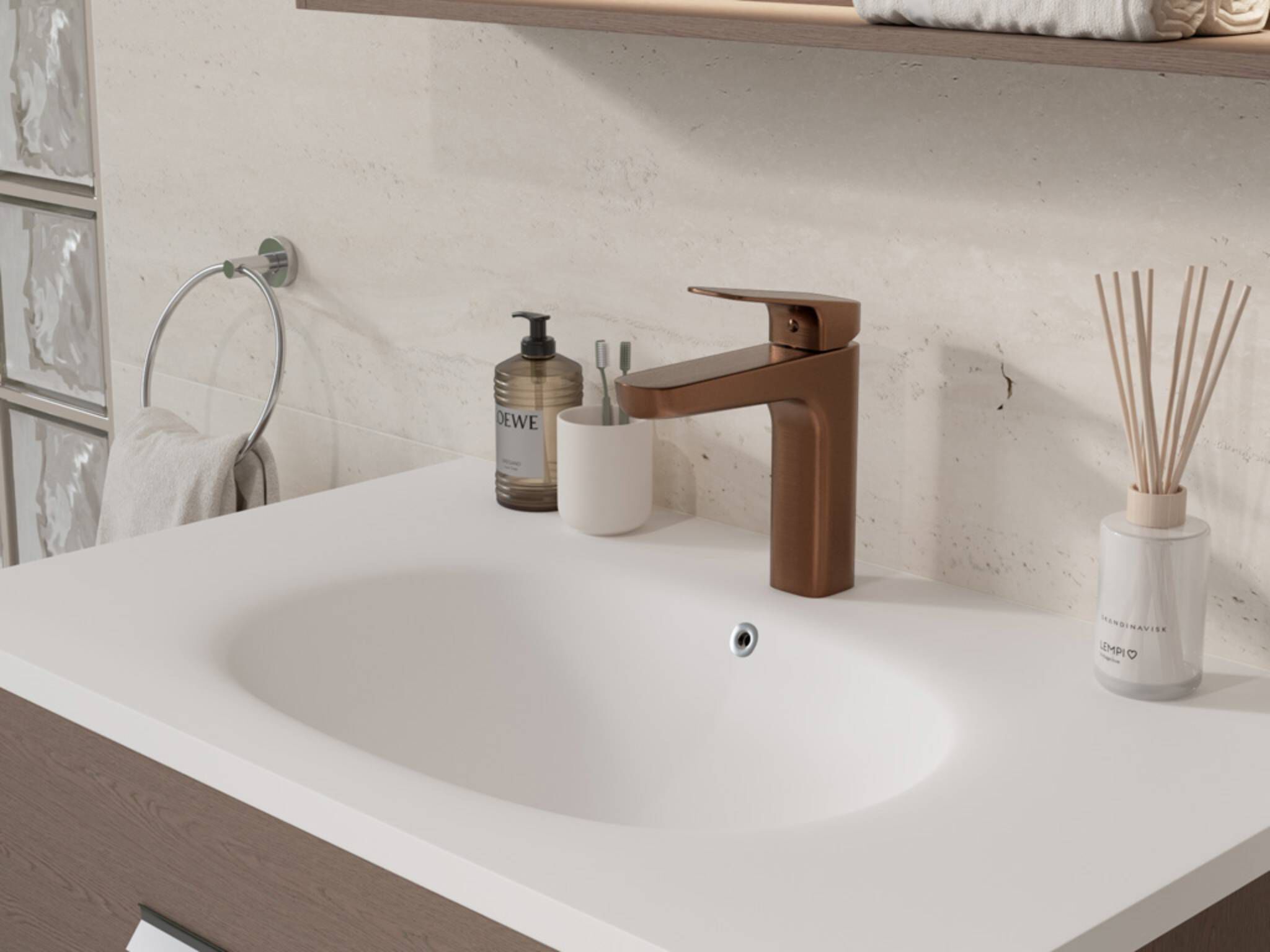 Llave Monomando Baja Para Lavabo L&iacute;nea Duna En Bronce,,hi-res image number null