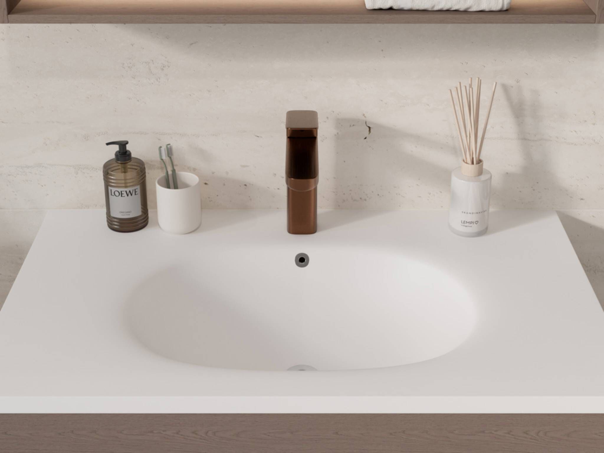 Llave Monomando Baja Para Lavabo L&iacute;nea Duna En Bronce,,hi-res image number null