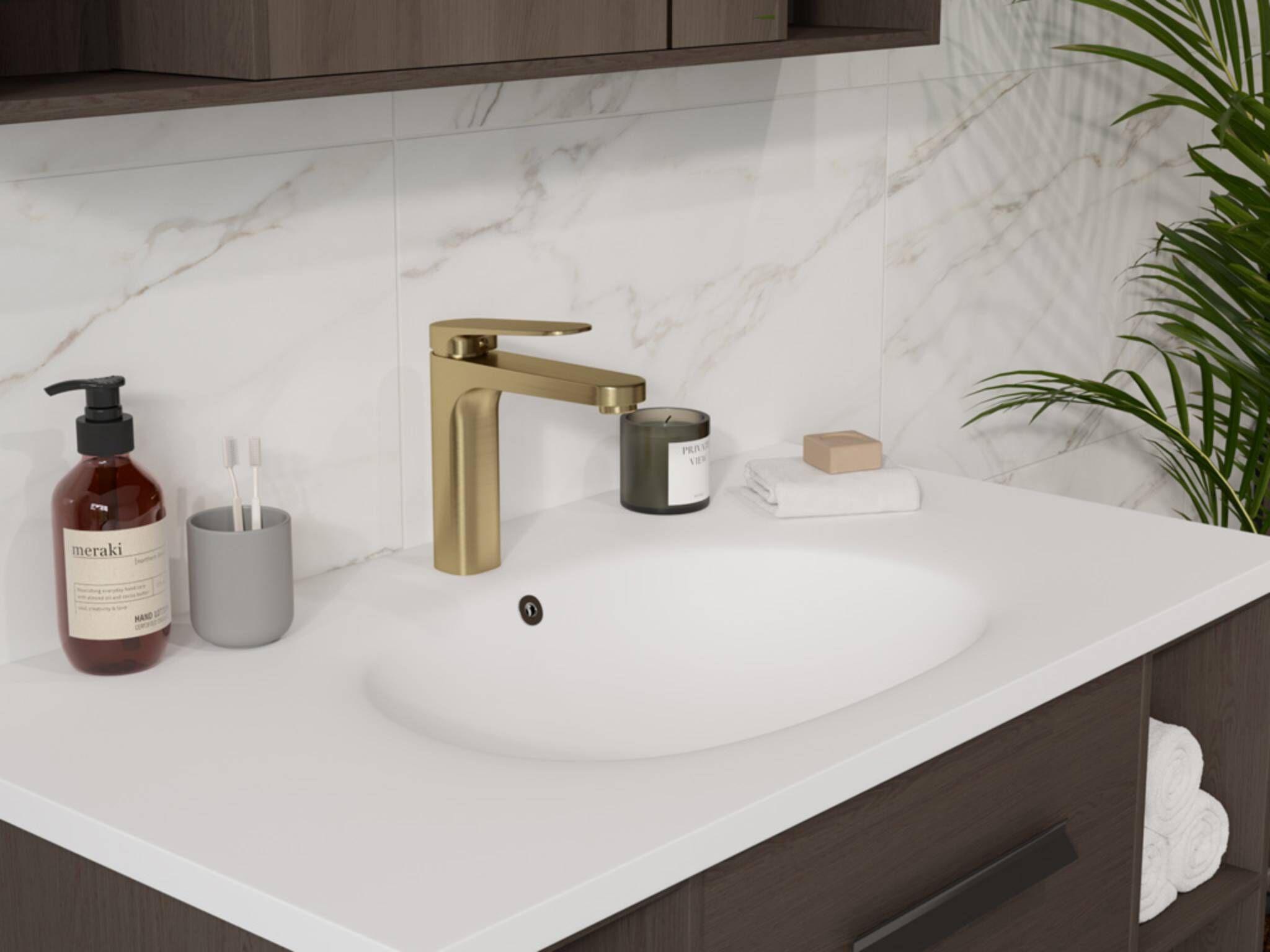 Llave Monomando Baja Para Lavabo L&iacute;nea Praga En Dorado Satinado,,hi-res image number null