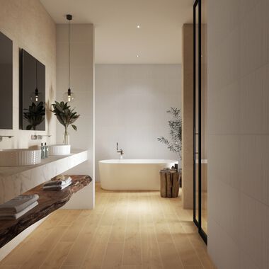 Baño 3D Wall Beige con Café