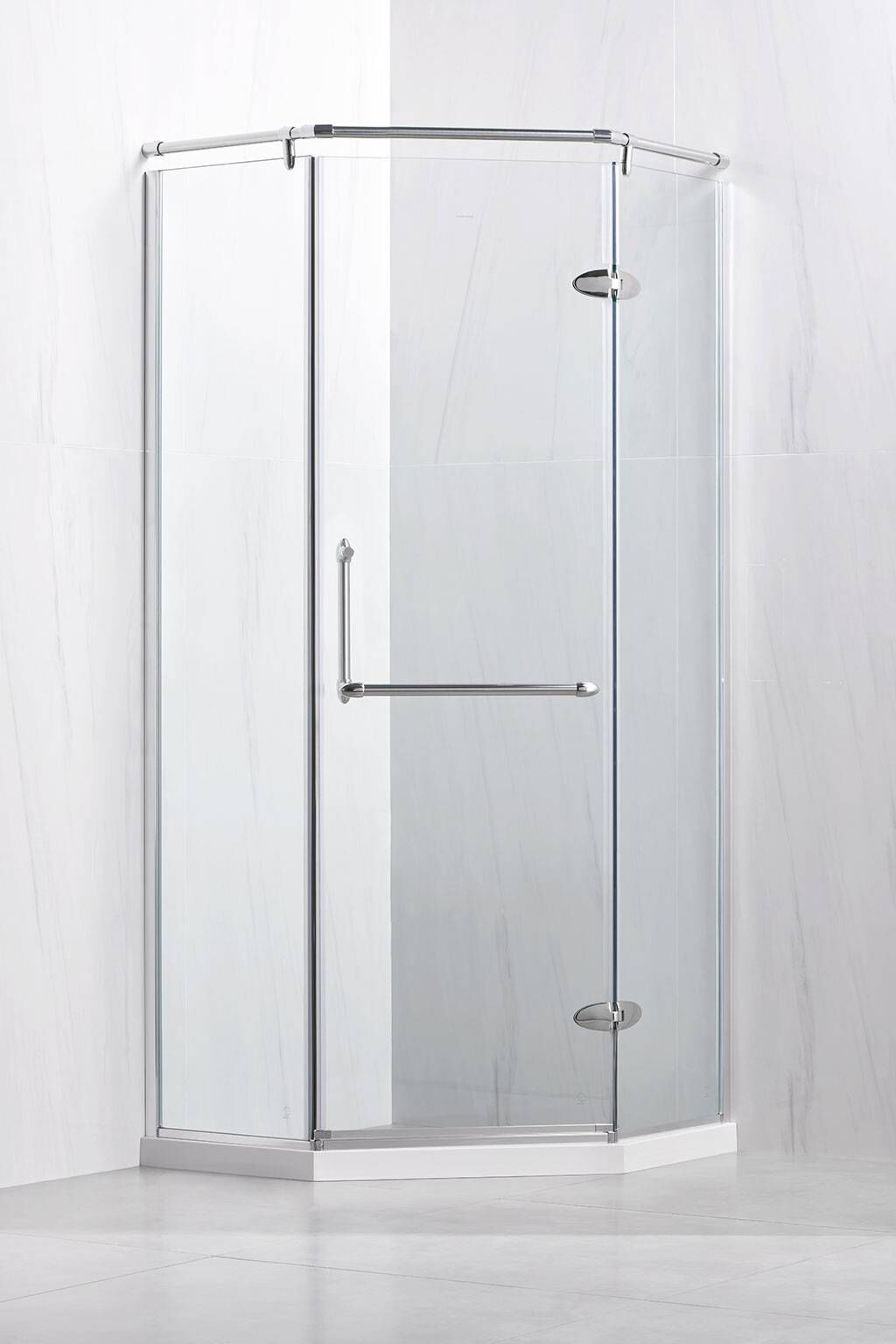 Cancel esquinado de vidrio templado 90x90 cm para regadera l&iacute;nea Lisboa en acero inoxidable,,hi-res image number null
