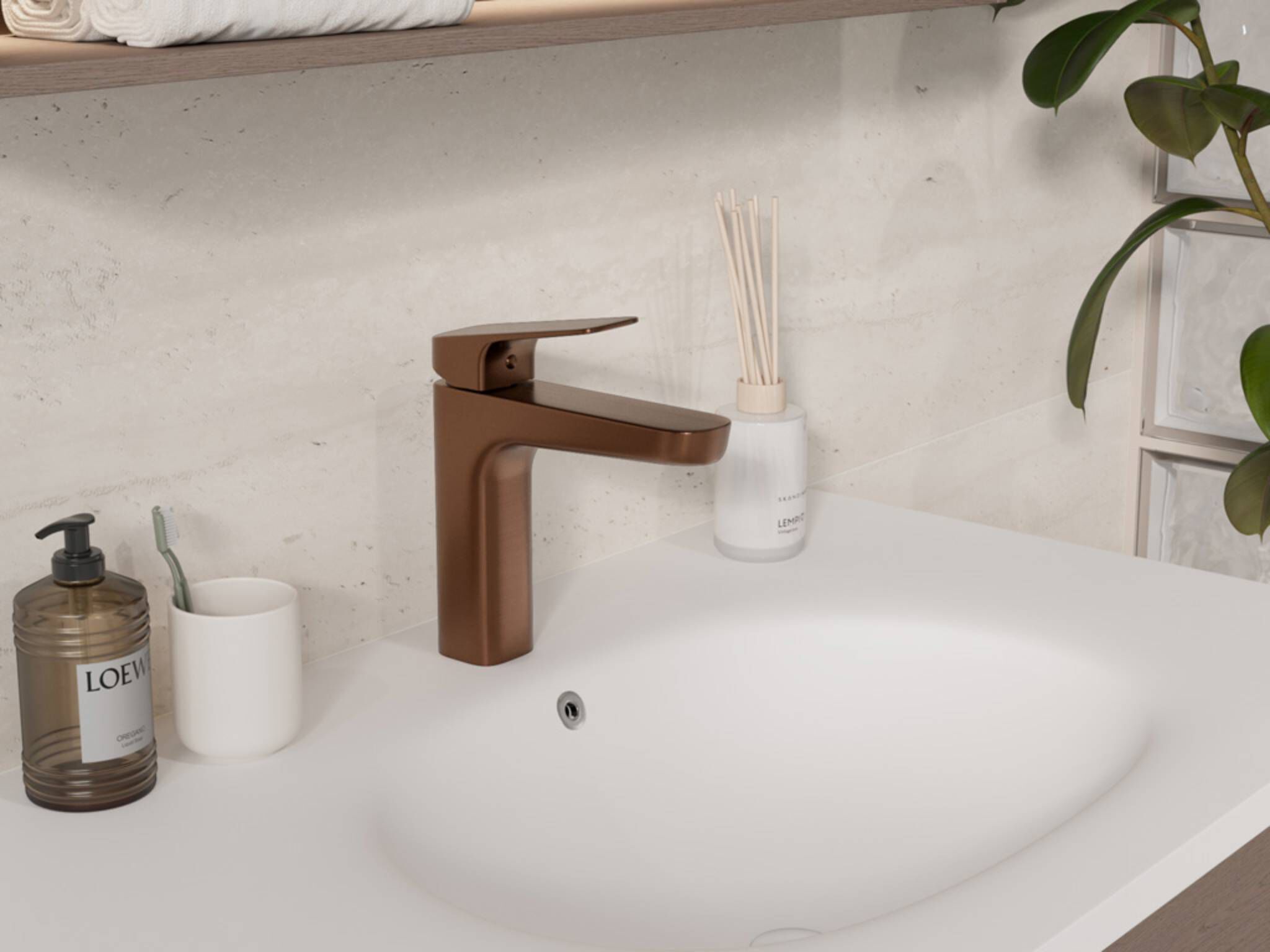 Llave Monomando Baja Para Lavabo L&iacute;nea Duna En Bronce,,hi-res image number null